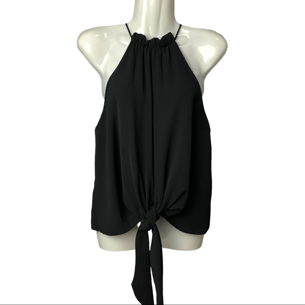 Pink Lily | Ruffle Neck Black Sleeveless Top | Size Small